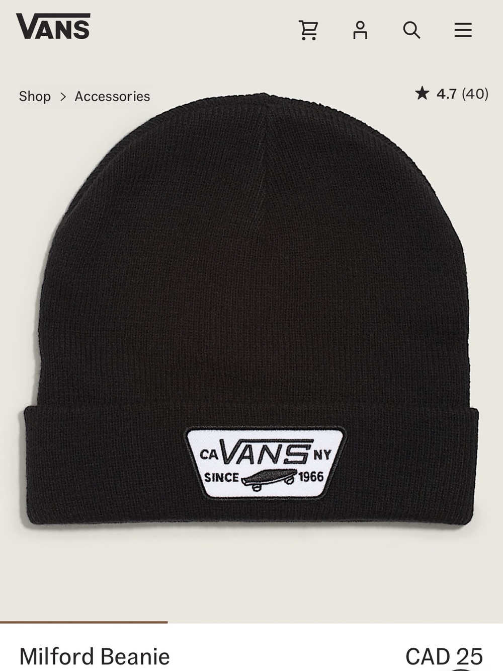 Vans Black Milford Beanie with Patch